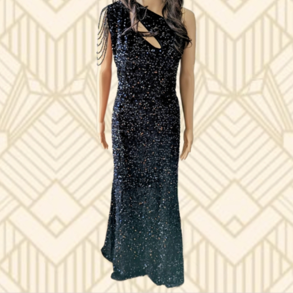 NWOT Charleston 1920s Inspired One Shoulder Sequin Evening Gown 3XL/ Prom Dress